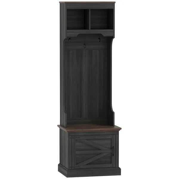 HOMCOM 3-in-1 Hall Tree with Shoe Storage Bench and 3 Coat Hooks Black Wood Grain - product image 12