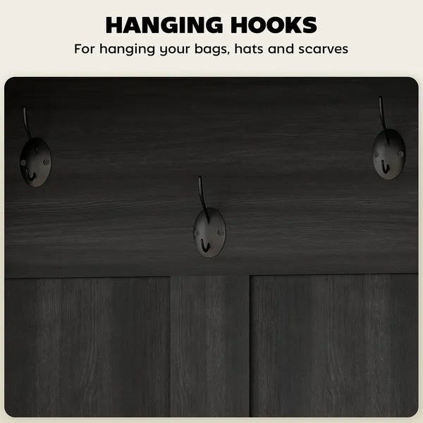 HOMCOM 3-in-1 Hall Tree with Shoe Storage Bench and 3 Coat Hooks Black Wood Grain - product image 5