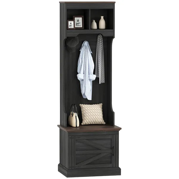 HOMCOM 3-in-1 Hall Tree with Shoe Storage Bench and 3 Coat Hooks Black Wood Grain - product image 11