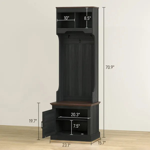 HOMCOM 3-in-1 Hall Tree with Shoe Storage Bench and 3 Coat Hooks Black Wood Grain - product image 3