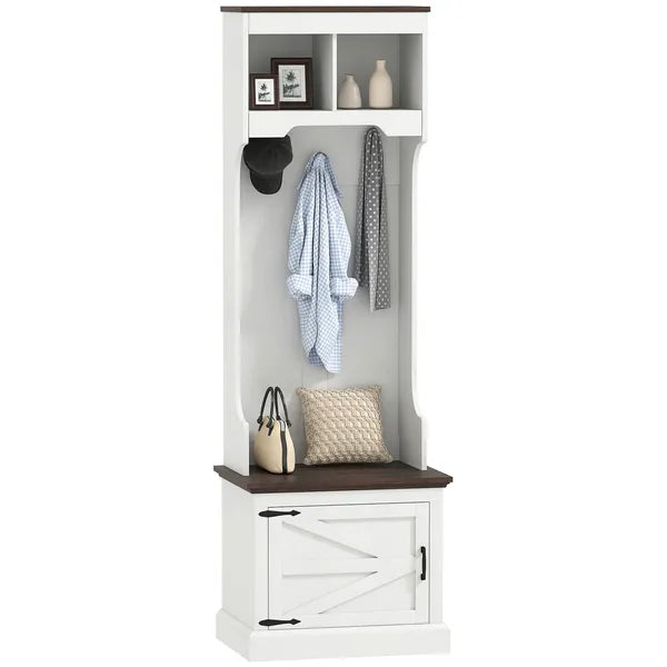 HOMCOM 3-in-1 Hall Tree with Shoe Storage Bench Coat Rack and 3 Hooks White Wood Grain - product image 11