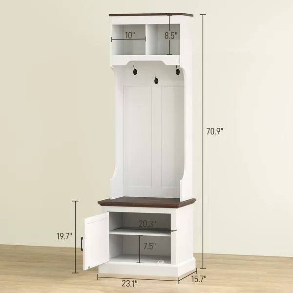 HOMCOM 3-in-1 Hall Tree with Shoe Storage Bench Coat Rack and 3 Hooks White Wood Grain - product image 3