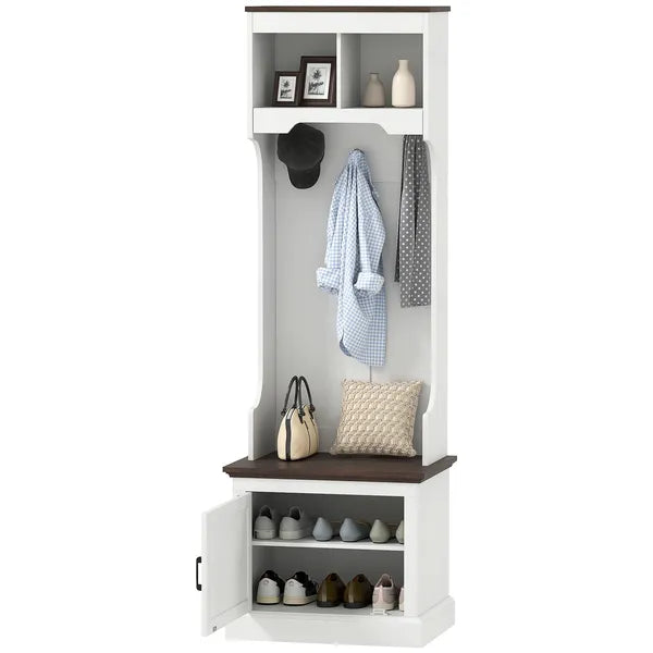 HOMCOM 3-in-1 Hall Tree with Shoe Storage Bench Coat Rack and 3 Hooks White Wood Grain - product image 1