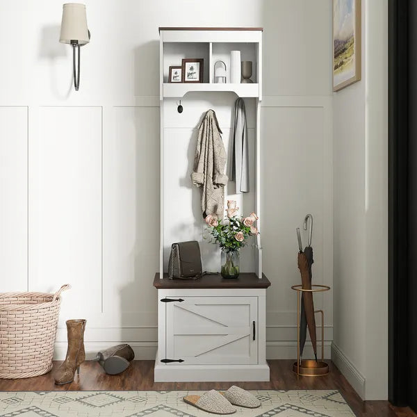 HOMCOM 3-in-1 Hall Tree with Shoe Storage Bench Coat Rack and 3 Hooks White Wood Grain - product image 9