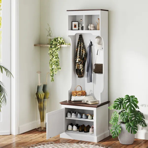HOMCOM 3-in-1 Hall Tree with Shoe Storage Bench Coat Rack and 3 Hooks White Wood Grain - product image 2