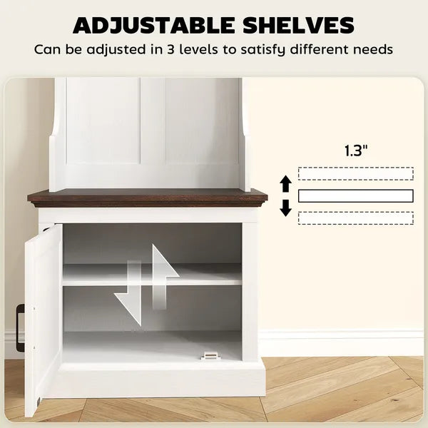 HOMCOM 3-in-1 Hall Tree with Shoe Storage Bench Coat Rack and 3 Hooks White Wood Grain - product image 7