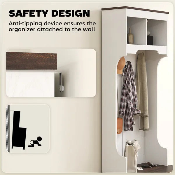 HOMCOM 3-in-1 Hall Tree with Shoe Storage Bench Coat Rack and 3 Hooks White Wood Grain - product image 8