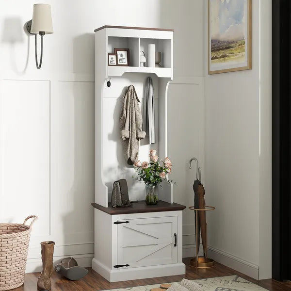 HOMCOM 3-in-1 Hall Tree with Shoe Storage Bench Coat Rack and 3 Hooks White Wood Grain - product image 10
