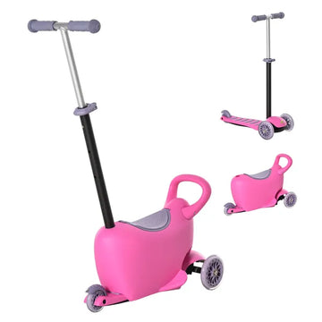 3-in-1 Kids Scooter Walker Push Car, Pink, Height Adjustable, with Storage, Durable - product image 1