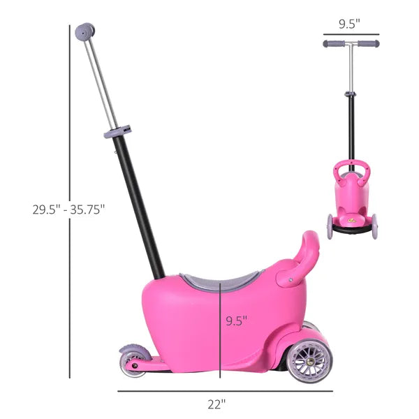 3-in-1 Kids Scooter Walker Push Car, Pink, Height Adjustable, with Storage, Durable - product image 3