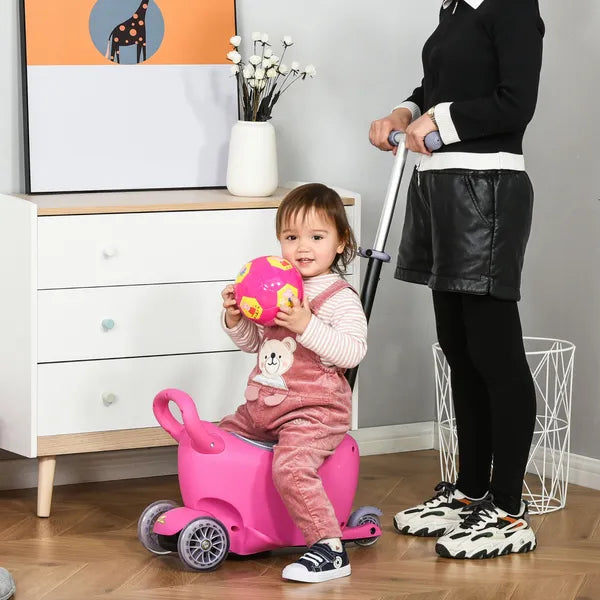 3-in-1 Kids Scooter Walker Push Car, Pink, Height Adjustable, with Storage, Durable - product image 2