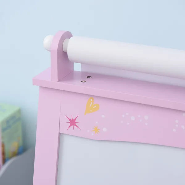 Qaba 3-in-1 Kids Wooden Art Easel with Paper Roll, Double-Sided, Chalkboard and Whiteboard, Storage Baskets, Pink - product image 9