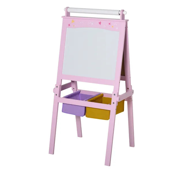 Qaba 3-in-1 Kids Wooden Art Easel with Paper Roll, Double-Sided, Chalkboard and Whiteboard, Storage Baskets, Pink - product image 11