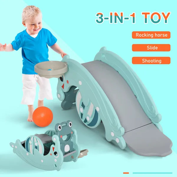 Qaba 3-in-1 Toddler Slide Rocking Horse and Basketball Hoop Green for Ages 18-36 Months - product image 5