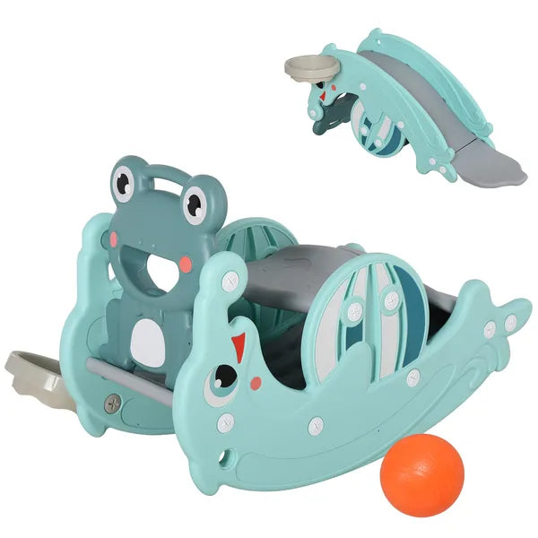 Qaba 3-in-1 Toddler Slide Rocking Horse and Basketball Hoop Green for Ages 18-36 Months - product image 1