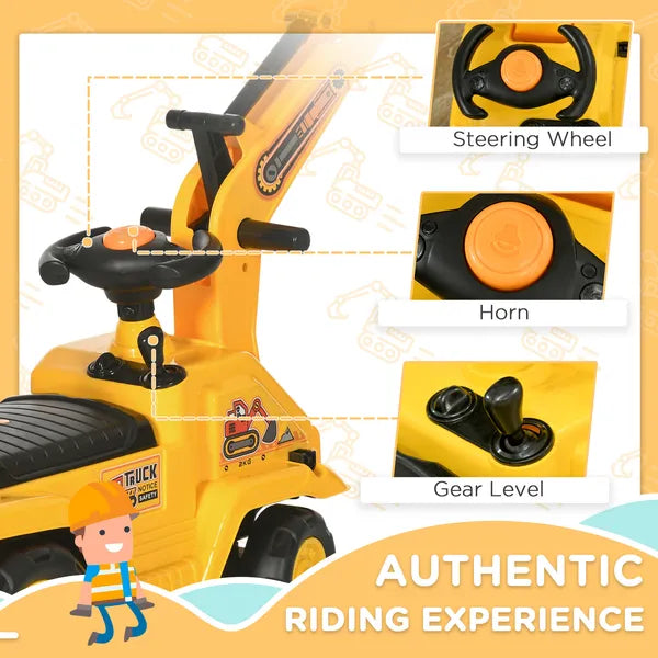 HOMCOM 3-in-1 Ride On Excavator Digger Scooter and Pulling Cart, Construction Pretend Play Toy for Kids - product image 7