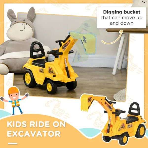 HOMCOM 3-in-1 Ride On Excavator Digger Scooter and Pulling Cart, Construction Pretend Play Toy for Kids - product image 4