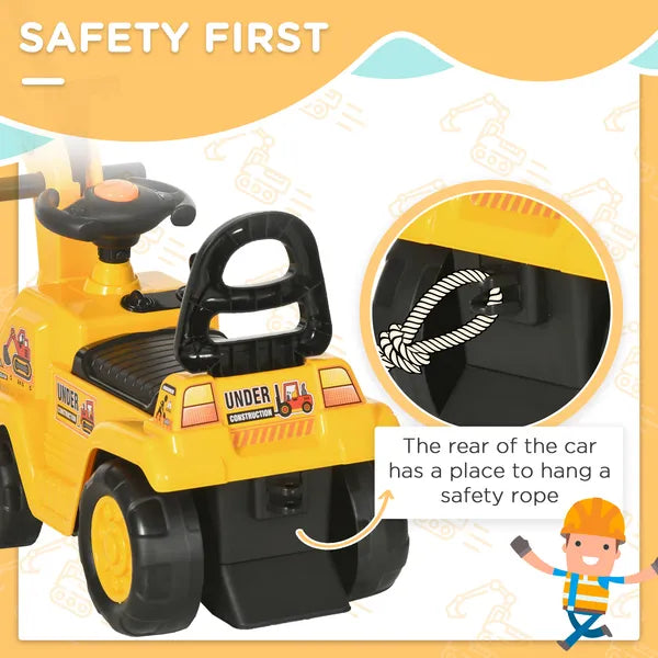 HOMCOM 3-in-1 Ride On Excavator Digger Scooter and Pulling Cart, Construction Pretend Play Toy for Kids - product image 8