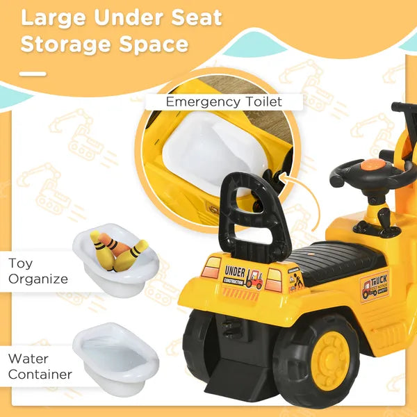 HOMCOM 3-in-1 Ride On Excavator Digger Scooter and Pulling Cart, Construction Pretend Play Toy for Kids - product image 5