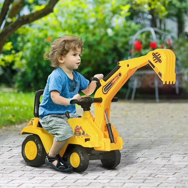 HOMCOM 3-in-1 Ride On Excavator Digger Scooter and Pulling Cart, Construction Pretend Play Toy for Kids - product image 2