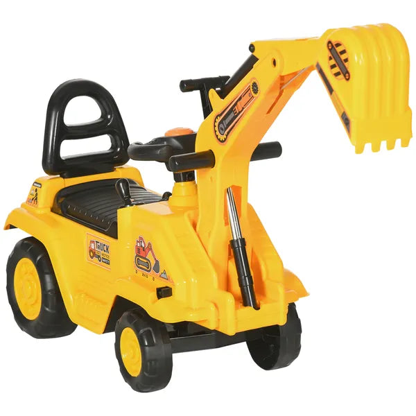 HOMCOM 3-in-1 Ride On Excavator Digger Scooter and Pulling Cart, Construction Pretend Play Toy for Kids - product image 1