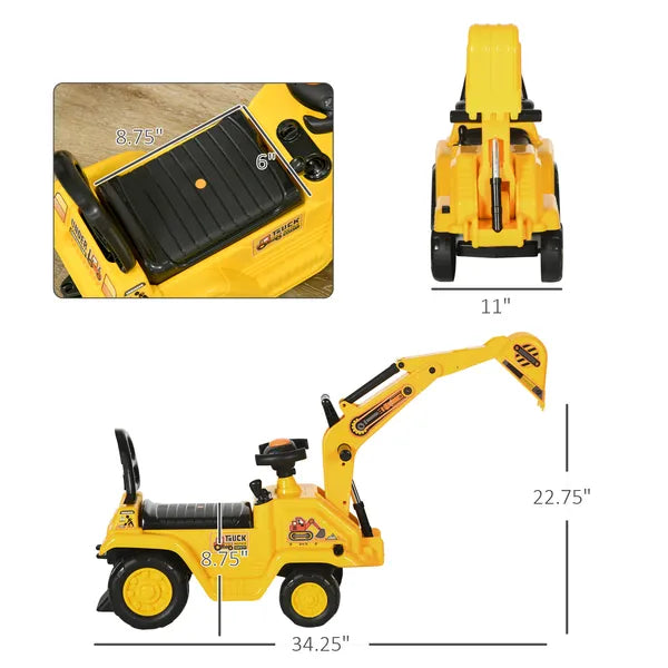 HOMCOM 3-in-1 Ride On Excavator Digger Scooter and Pulling Cart, Construction Pretend Play Toy for Kids - product image 3