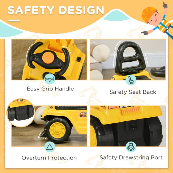 HOMCOM 3-in-1 Ride On Excavator Digger Scooter and Pulling Cart, Construction Pretend Play Toy for Kids - product image 6