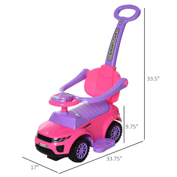 3 in 1 Toddler Ride-On Car, Push Car, Sliding Walking Toy, Horn, Music, Light, Pink, 1-3 Years Old - product image 3