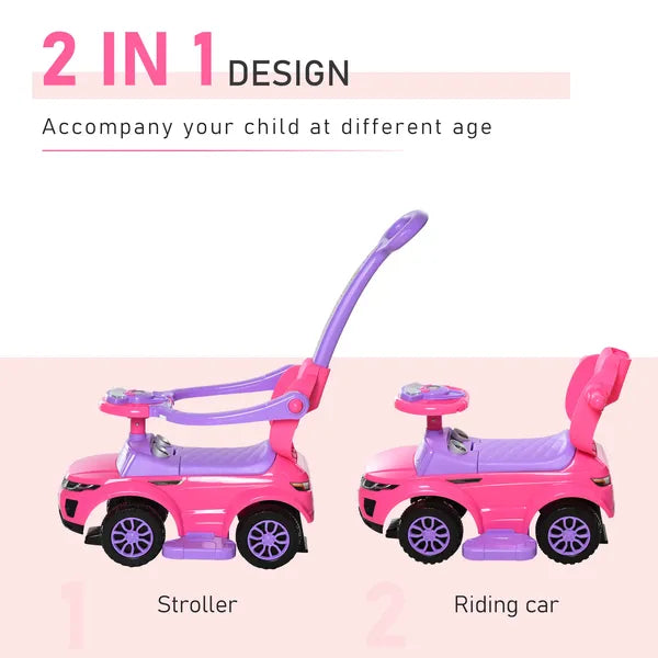3 in 1 Toddler Ride-On Car, Push Car, Sliding Walking Toy, Horn, Music, Light, Pink, 1-3 Years Old - product image 4