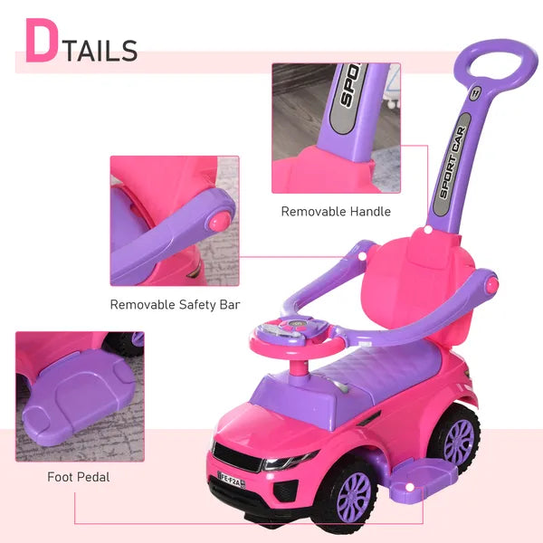 3 in 1 Toddler Ride-On Car, Push Car, Sliding Walking Toy, Horn, Music, Light, Pink, 1-3 Years Old - product image 5