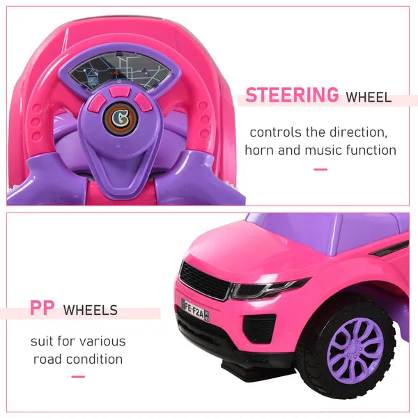 3 in 1 Toddler Ride-On Car, Push Car, Sliding Walking Toy, Horn, Music, Light, Pink, 1-3 Years Old - product image 7