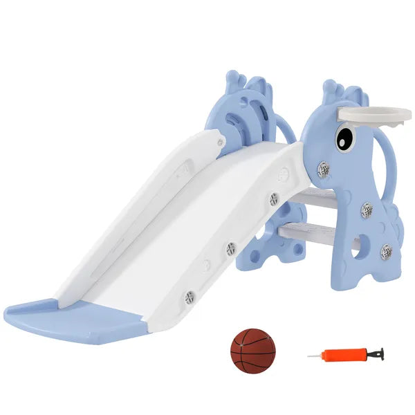3-in-1 Toddler Slide for Age 1-3, Freestanding Kids Slide with Climber, Basketball Hoop and Ball, Giraffe Design, Blue - product image 11