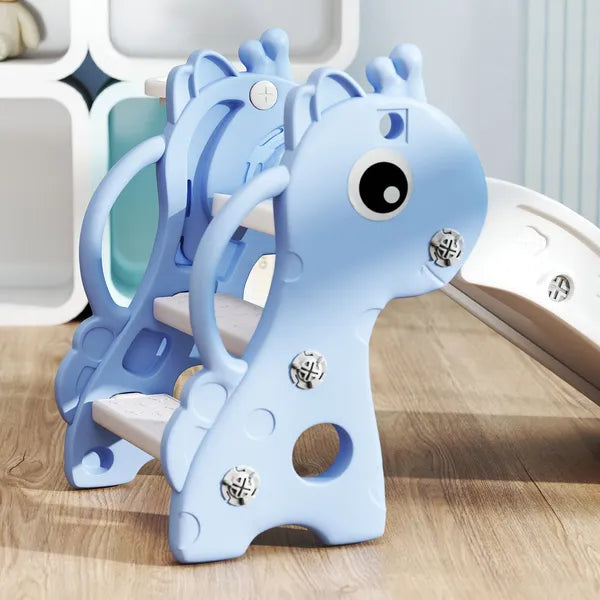 3-in-1 Toddler Slide for Age 1-3, Freestanding Kids Slide with Climber, Basketball Hoop and Ball, Giraffe Design, Blue - product image 8