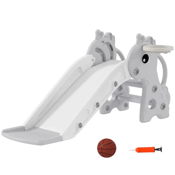 3-in-1 Toddler Slide for Age 1-3, Freestanding Kids Slide with Climber, Basketball Hoop and Ball, Giraffe Design, Gray - product image 12