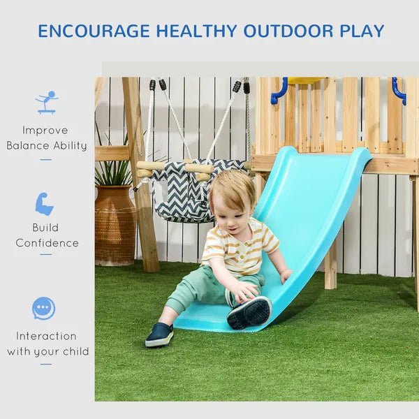 Outsunny 3-in-1 Wooden Swing Set with Slide, Swing Seat, Fort, Wheel, Telescope and Mailbox, for 1.5-4 Years Old, Children's Outdoor Toys - product image 6
