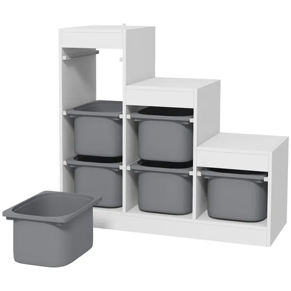 Qaba 3 Layers Kids Toy Storage Organizer with 6 Storage Bins, Kids Bookshelf for Ages 3-8 Years, Play Room, Bedroom, Gray - product image 1