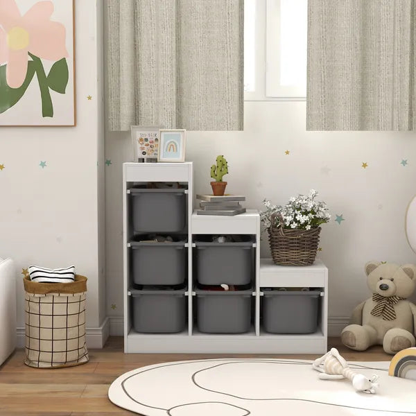 Qaba 3 Layers Kids Toy Storage Organizer with 6 Storage Bins, Kids Bookshelf for Ages 3-8 Years, Play Room, Bedroom, Gray - product image 8