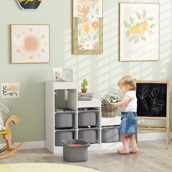 Qaba 3 Layers Kids Toy Storage Organizer with 6 Storage Bins, Kids Bookshelf for Ages 3-8 Years, Play Room, Bedroom, Gray - product image 2