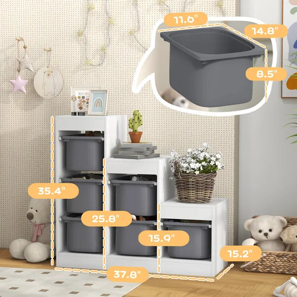 Qaba 3 Layers Kids Toy Storage Organizer with 6 Storage Bins, Kids Bookshelf for Ages 3-8 Years, Play Room, Bedroom, Gray - product image 3
