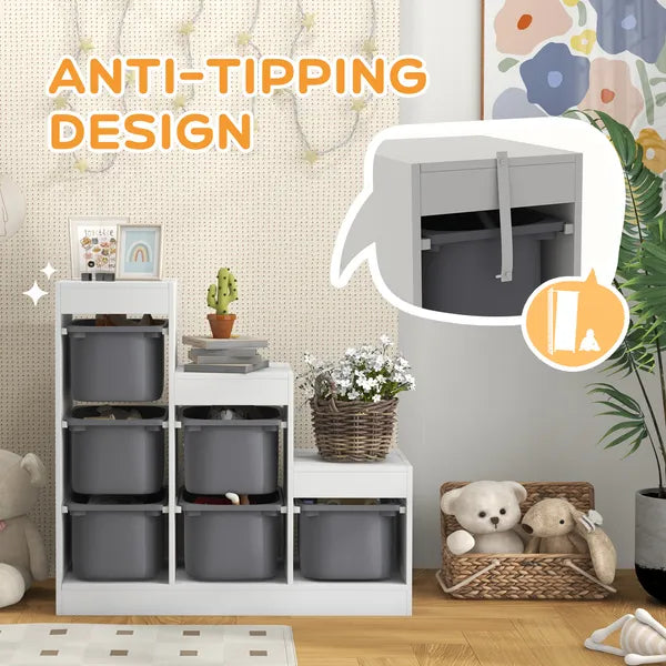 Qaba 3 Layers Kids Toy Storage Organizer with 6 Storage Bins, Kids Bookshelf for Ages 3-8 Years, Play Room, Bedroom, Gray - product image 6