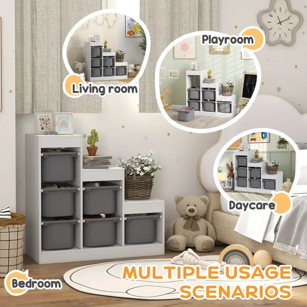 Qaba 3 Layers Kids Toy Storage Organizer with 6 Storage Bins, Kids Bookshelf for Ages 3-8 Years, Play Room, Bedroom, Gray - product image 5