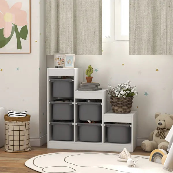 Qaba 3 Layers Kids Toy Storage Organizer with 6 Storage Bins, Kids Bookshelf for Ages 3-8 Years, Play Room, Bedroom, Gray - product image 10