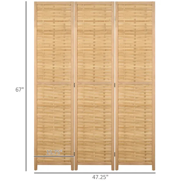 HOMCOM 3 Panel Bamboo Room Divider Hand Woven Folding Privacy Screen Natural for Home Office 4725x67x075 - product image 3