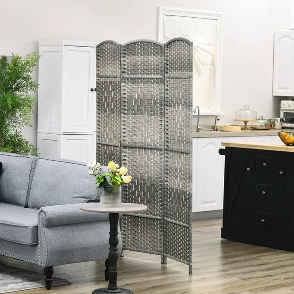 HOMCOM 3 Panel Room Divider, 6 Ft Tall Privacy Screen in Mixed Gray, Freestanding Wood Partition Modern Home Office Decor - product image 2