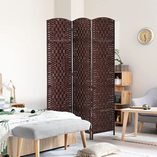HOMCOM 3 Panel Wicker Room Folding Divider 6 ft Tall Privacy Screen Brown - product image 2