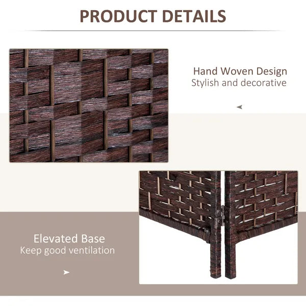 HOMCOM 3 Panel Wicker Room Folding Divider 6 ft Tall Privacy Screen Brown - product image 6