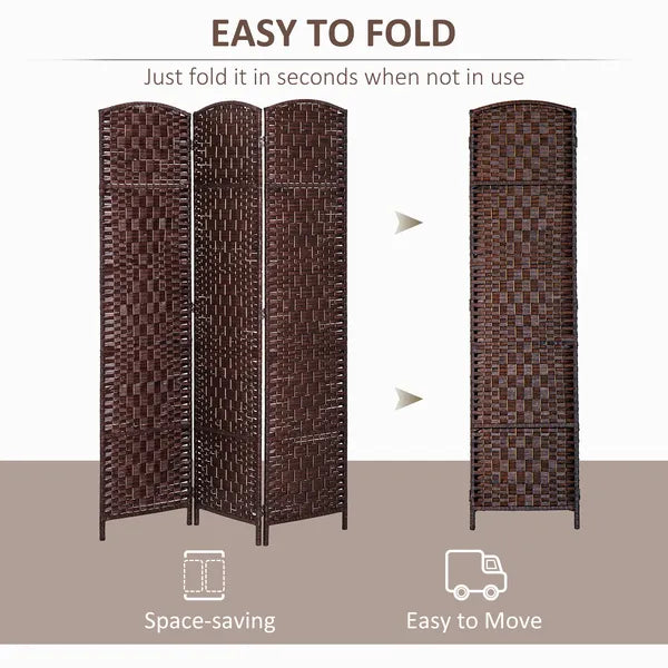 HOMCOM 3 Panel Wicker Room Folding Divider 6 ft Tall Privacy Screen Brown - product image 4