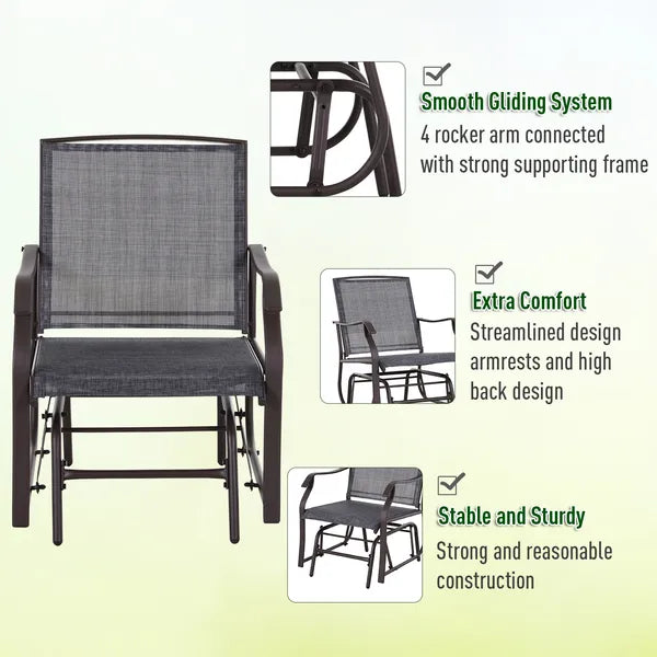 Outsunny 3 Pcs Outdoor Glider Swing, with Coffee Table Bistro Set, Breathable Mesh Fabric, Supports Up to 352 lbs., for Garden, Gray - product image 6