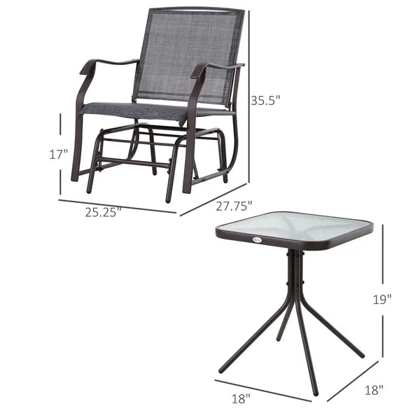 Outsunny 3 Pcs Outdoor Glider Swing, with Coffee Table Bistro Set, Breathable Mesh Fabric, Supports Up to 352 lbs., for Garden, Gray - product image 3