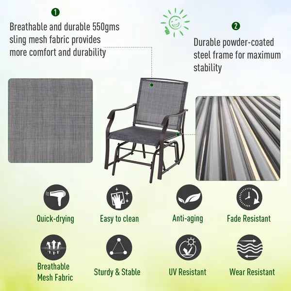 Outsunny 3 Pcs Outdoor Glider Swing, with Coffee Table Bistro Set, Breathable Mesh Fabric, Supports Up to 352 lbs., for Garden, Gray - product image 4
